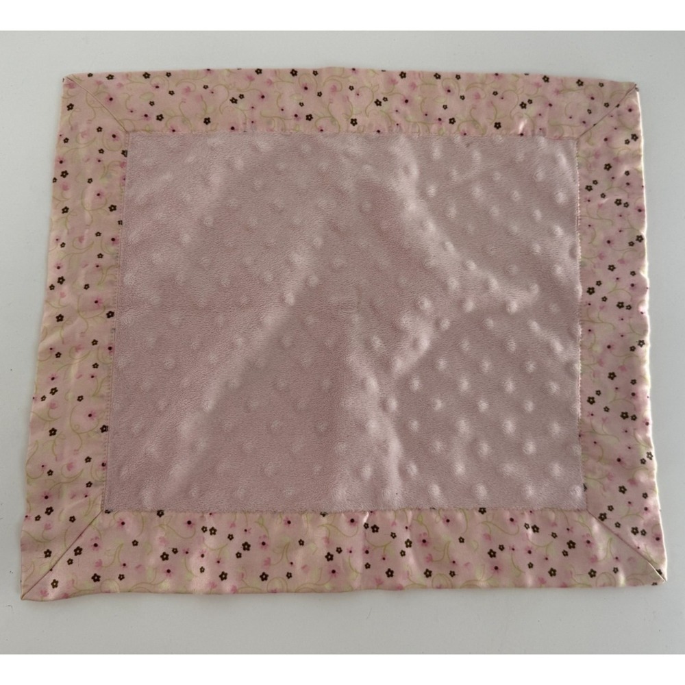 Small Wonders Pink Minky Dot Baby Security Blanket Floral Satin Lovey‎